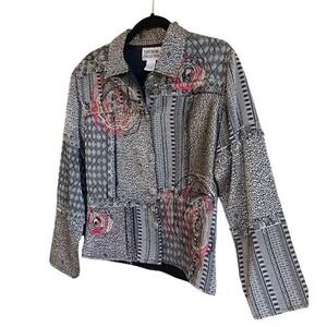 Tantrum Collection Artistic Print Jacket Black Gray Geometric Pattern Size S